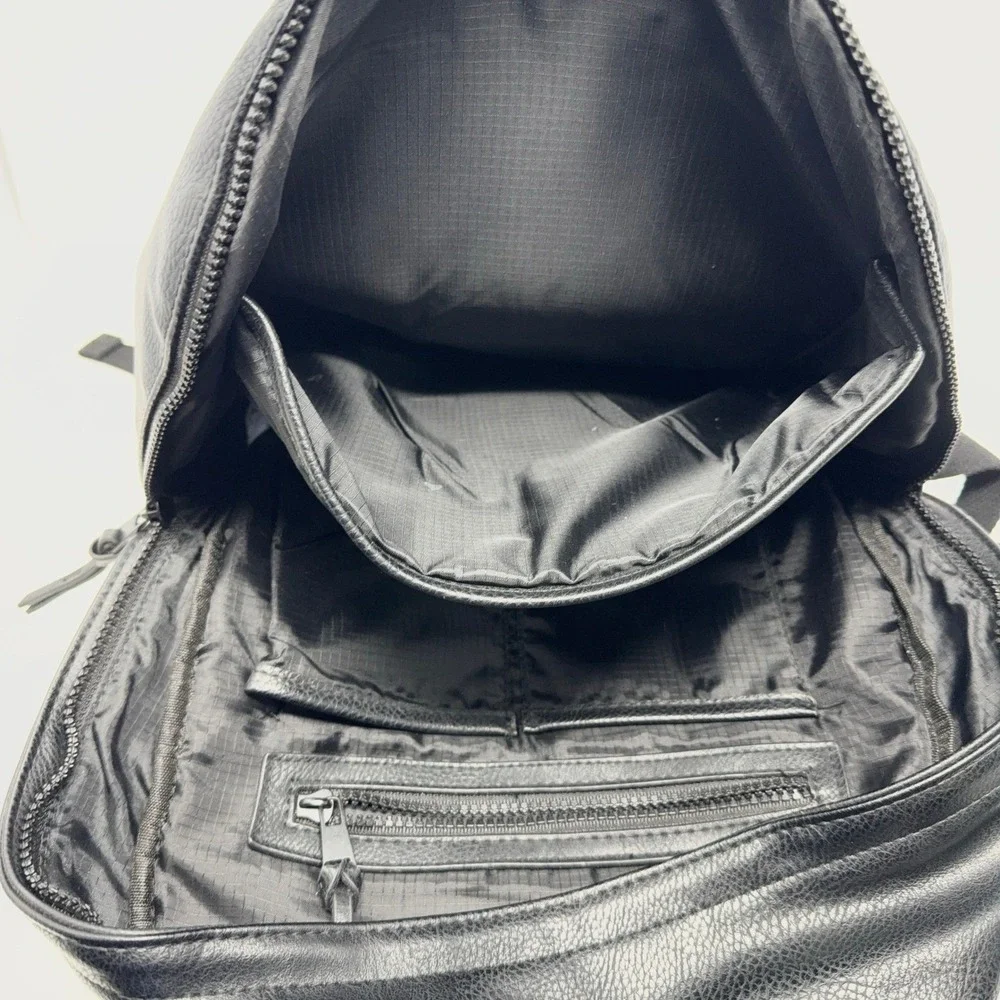 James Campbell Faux Leather Racing Stripe Backpack Padded Travel Bag Varsity